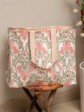 Awdhesh Kumar Rosevine Garden Cotton Hand Block Printed Tote Bag for Women