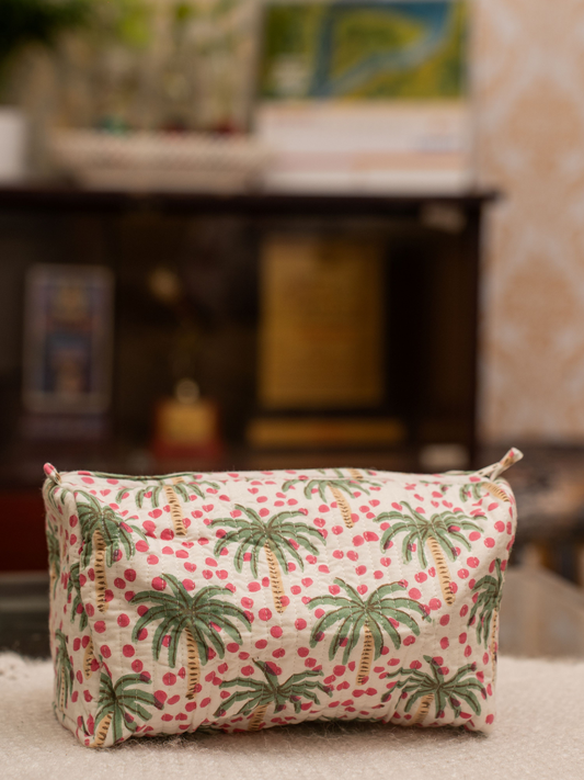 Awdhesh Kumar Palm Haven Crush Cotton Hand Block Printed Toiletry Bags for Women