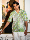 half sleeve Indian Hand Block Print  Green Cartoon Face Print Shirt – Trendy & Eye-Catching Style  100% Cotton Fabric