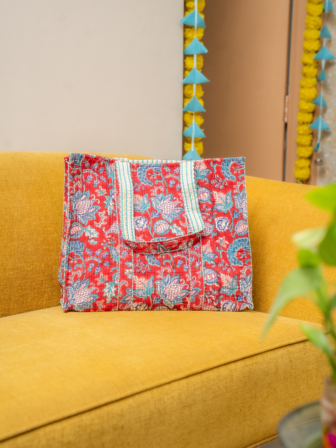 Awdhesh Kumar Crimson Garden Cotton Hand Block Printed Tote Bag for Women