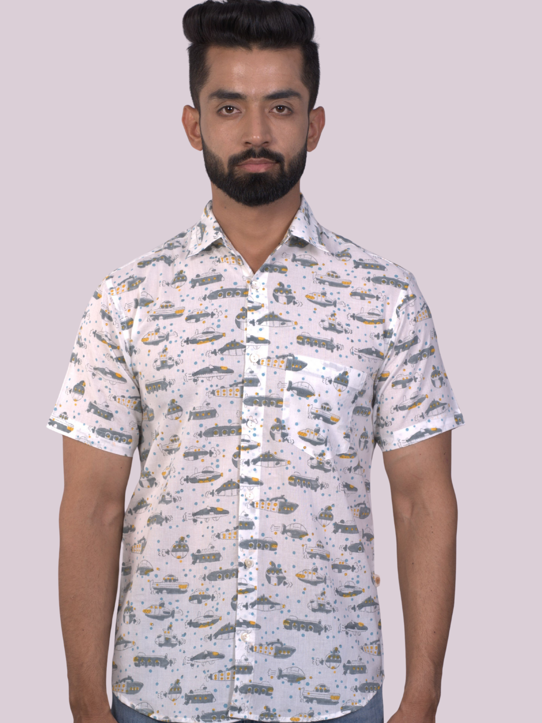 half sleeve Indian Hand Block Print Shirt Travel Explorer Design Shirt 100% Cotton Fabric