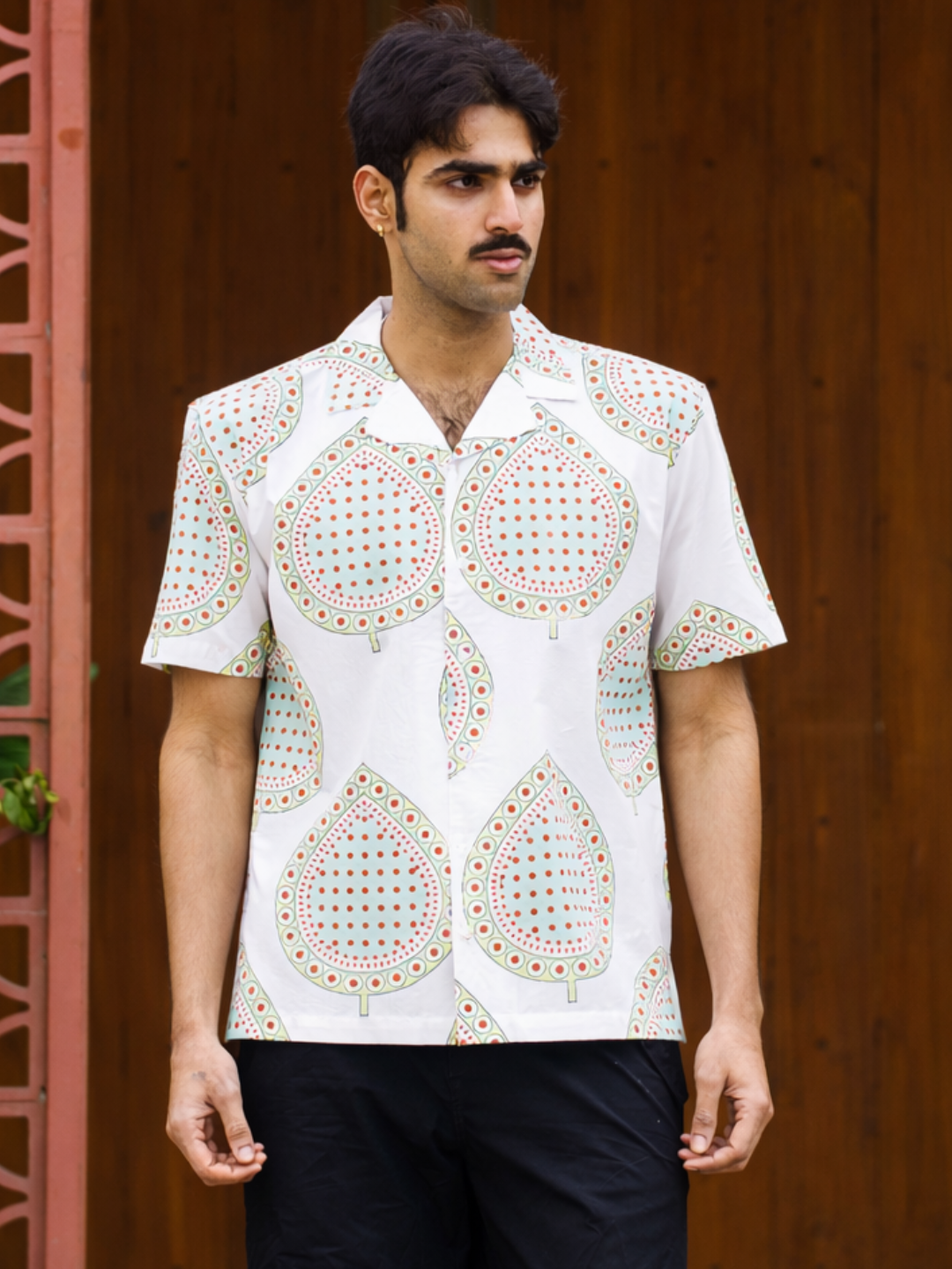 half sleeve Indian Hand Block Print Shirt Jaipur Ethnic Drop Motif Shirt 100% Cotton Fabric