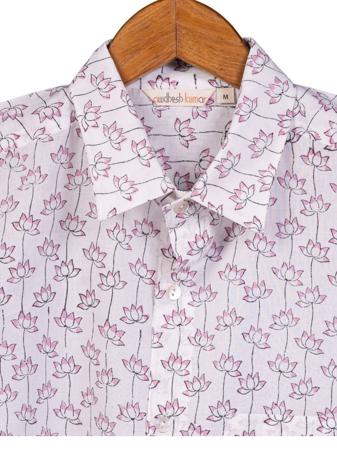 half sleeve Indian Sacred Lotus Pastel Print Shirt handmade Design Shirt 100% Cotton Fabric