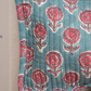 Teal Blue Rustic Floral Block Print Frame Pouch