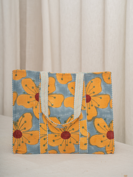 Awdhesh Kumar Butterfly Meadow Cotton Hand Block Printed Tote Bag for Women