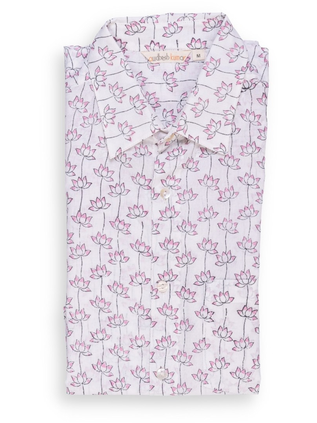 half sleeve Indian Sacred Lotus Pastel Print Shirt handmade Design Shirt 100% Cotton Fabric