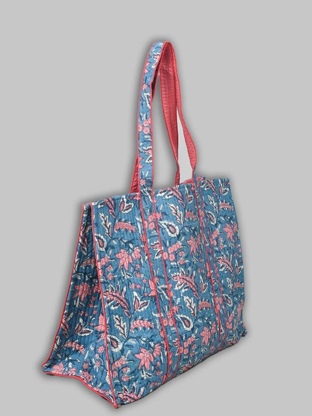 Cotton Hand Bag, Coral Bloom Quilted Tote Bags, Women hand bags, Tote bags for Girls, Fashion Tote bags, Printed Tote Bags