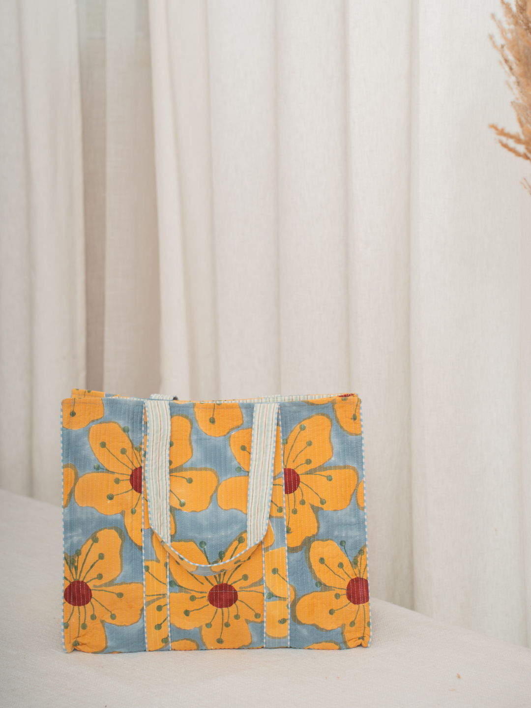 Awdhesh Kumar Butterfly Meadow Cotton Hand Block Printed Tote Bag for Women