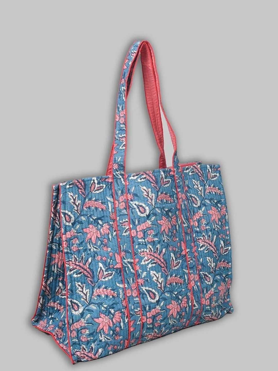 Cotton Hand Bag, Coral Bloom Quilted Tote Bags, Women hand bags, Tote bags for Girls, Fashion Tote bags, Printed Tote Bags