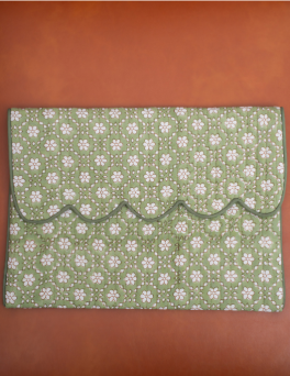 Sage Blossom Print Cotton Hand Block Printed Laptop Bag