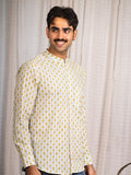 Full Sleeve Indian Hand Block Print Shirt Mustard Geometric Print Cotton Kurta  100% Cotton Fabric