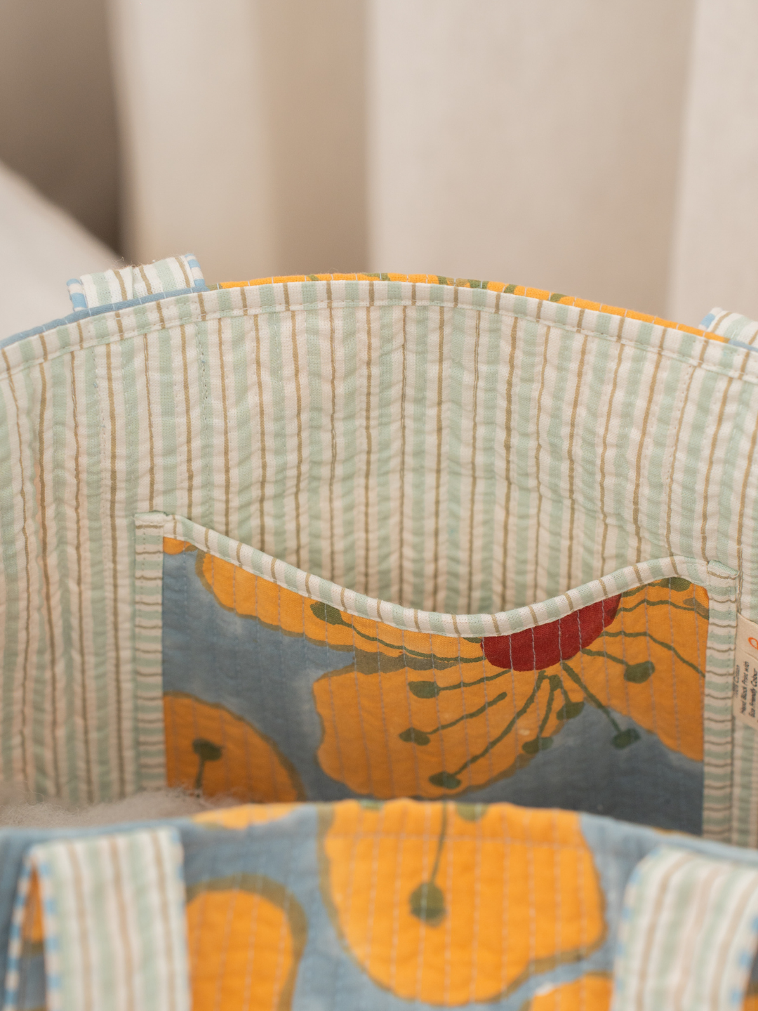 Awdhesh Kumar Butterfly Meadow Cotton Hand Block Printed Tote Bag for Women