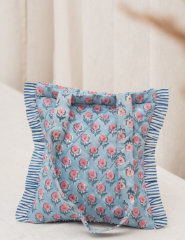 Vintage Pink Rose Print Ruffle Tote Bag