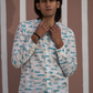 Full Sleeve Indian Hand Block Print Shirt White & Blue Printed Mandarin Collar Bloom Shirt 100% Cotton Fabric