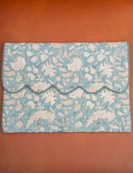 Vintage Floral Print Cotton Hand Block Printed Laptop Bag