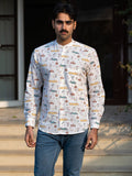 Full Sleeve Indian Hand Block Print Shirt Playful Ride Print  Cotton Kurta 100% Cotton Fabric