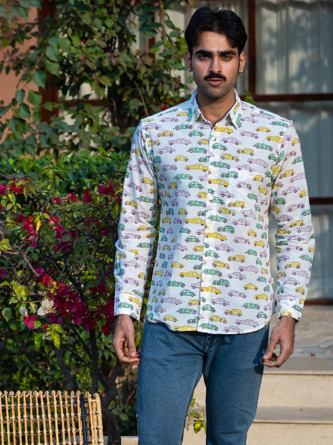 Full Sleeve Indian Hand Block Print Shirt Retro Ride Print Cotton Casual