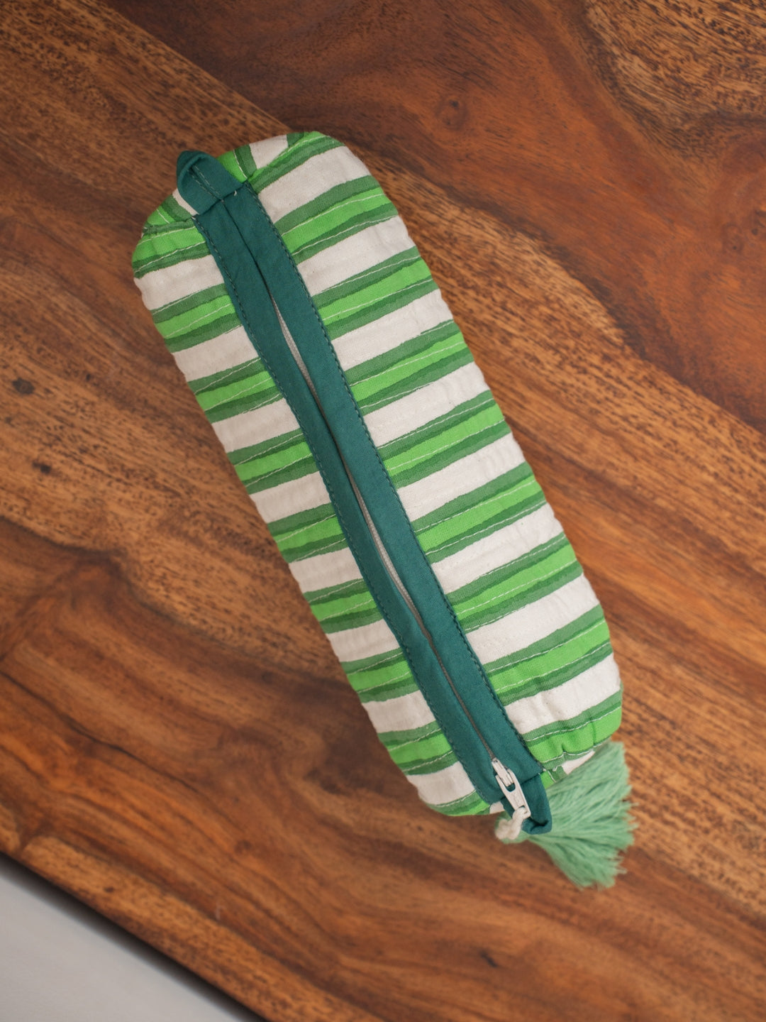 Green Harmony Print Pencil Pouch Cotton Hand Block Printed