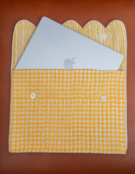 Mustard Jaali  Print Cotton Hand Block Printed Laptop Bag