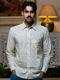 Full Sleeve Indian Hand Block Print Shirt Elegant Beige Printed Casual Shirt 100% Cotton Fabric