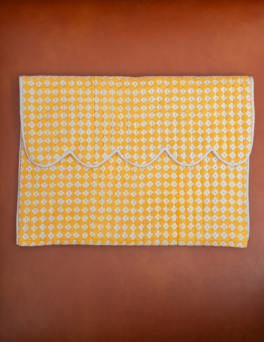 Mustard Jaali  Print Cotton Hand Block Printed Laptop Bag