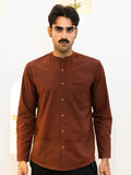 Full Sleeve Indian Classic Rust Brown Mandarin Collar Shirt for Men