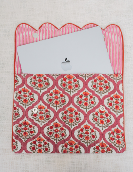 Rustic Rose Garden Print Cotton Hand Block Printed Laptop Bag