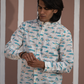 Full Sleeve Indian Hand Block Print Shirt White & Blue Printed Mandarin Collar Bloom Shirt 100% Cotton Fabric