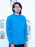Full Sleeve Indian Classic Stylish Sky Blue Mandarin Collar Shirt for Men