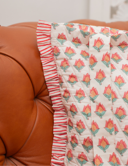 Geometric Floral Print Ruffle Tote Bag