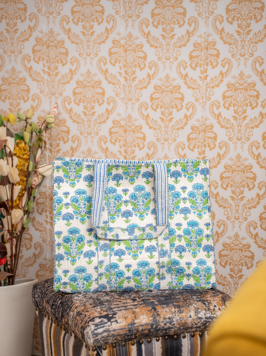 Awdhesh Kumar Mughal-inspired floral Cotton Hand Block Printed Tote Bag for Women