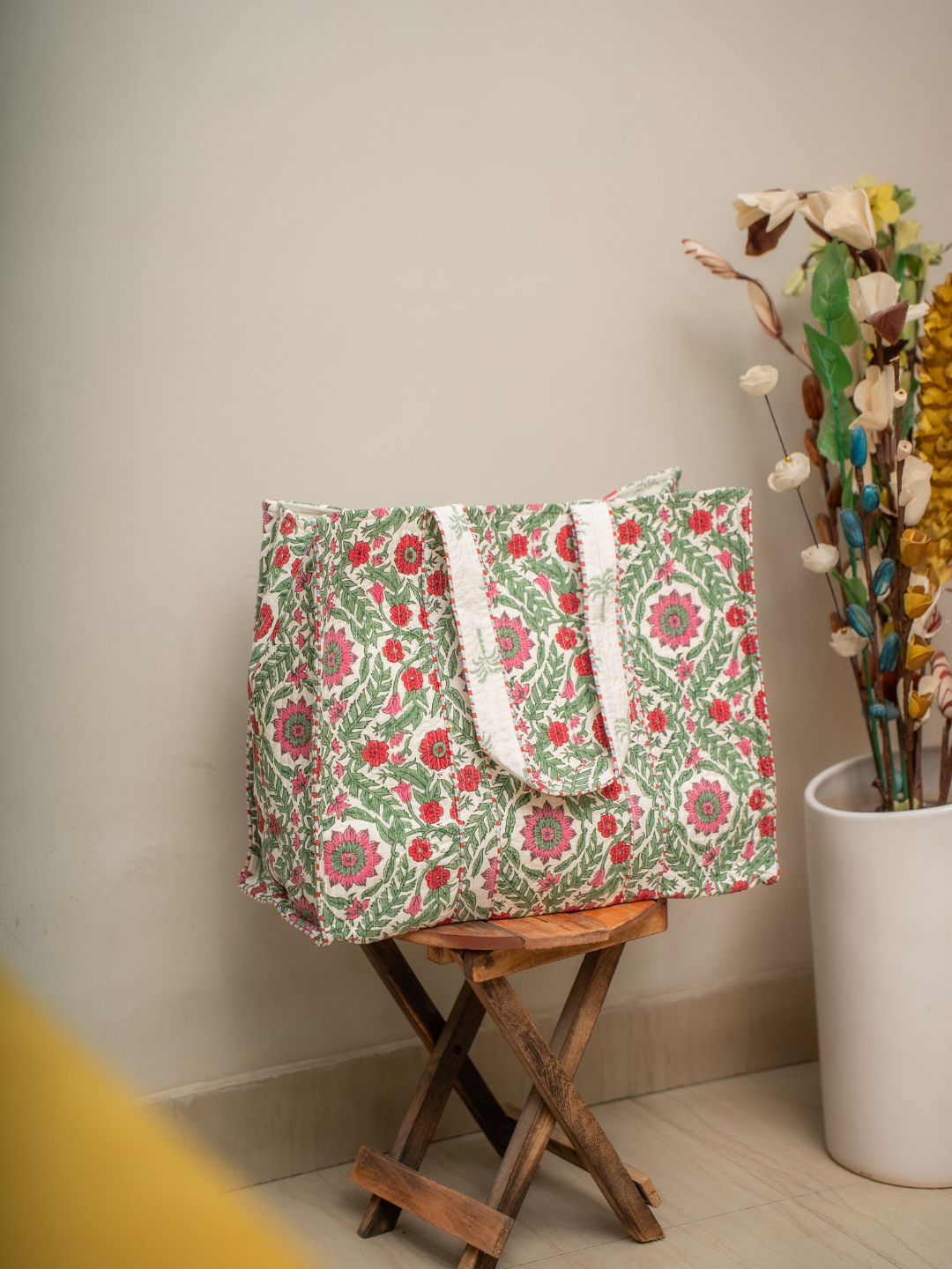 Awdhesh Kumar Rosevine Heritage Cotton Hand Block Printed Tote Bag for Women