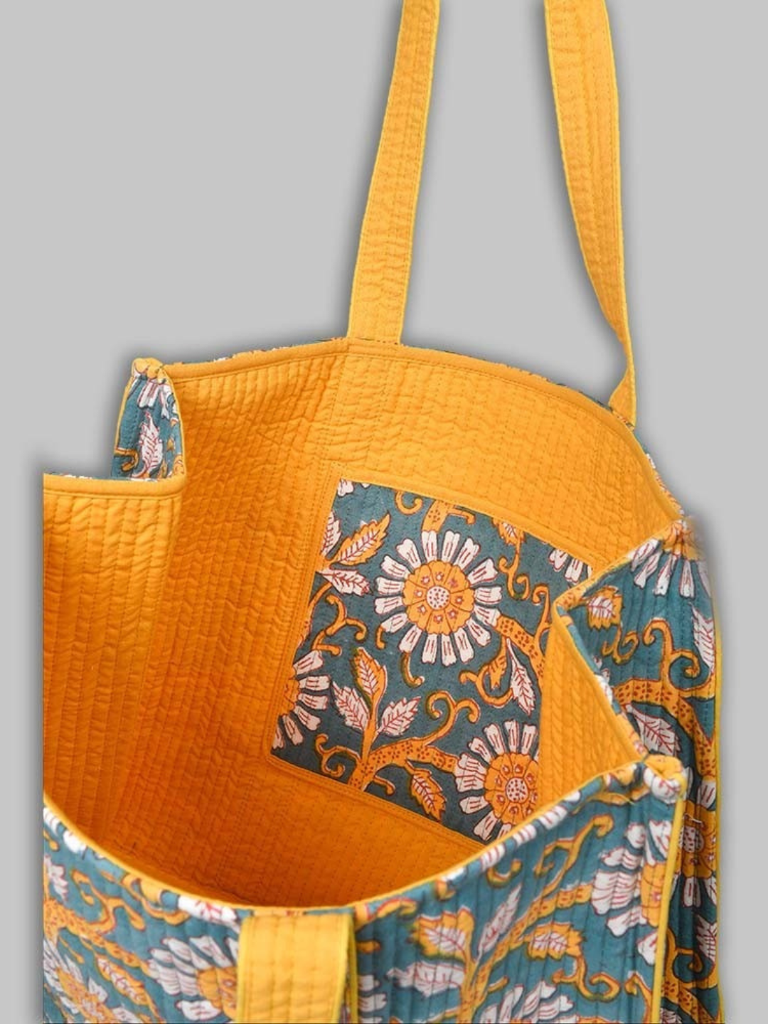 Cotton Hand Bag, Teal Marigold Heritage Tote Bags, Women hand bags, Tote bags for Girls, Fashion Tote bags, Printed Tote Bags