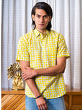 half sleeve Indian Hand Block Print Shirt  Sunlit Grid Print Casual Design Shirt 100% Cotton Fabric