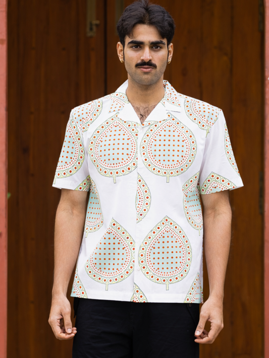 half sleeve Indian Hand Block Print Shirt Jaipur Ethnic Drop Motif Shirt 100% Cotton Fabric