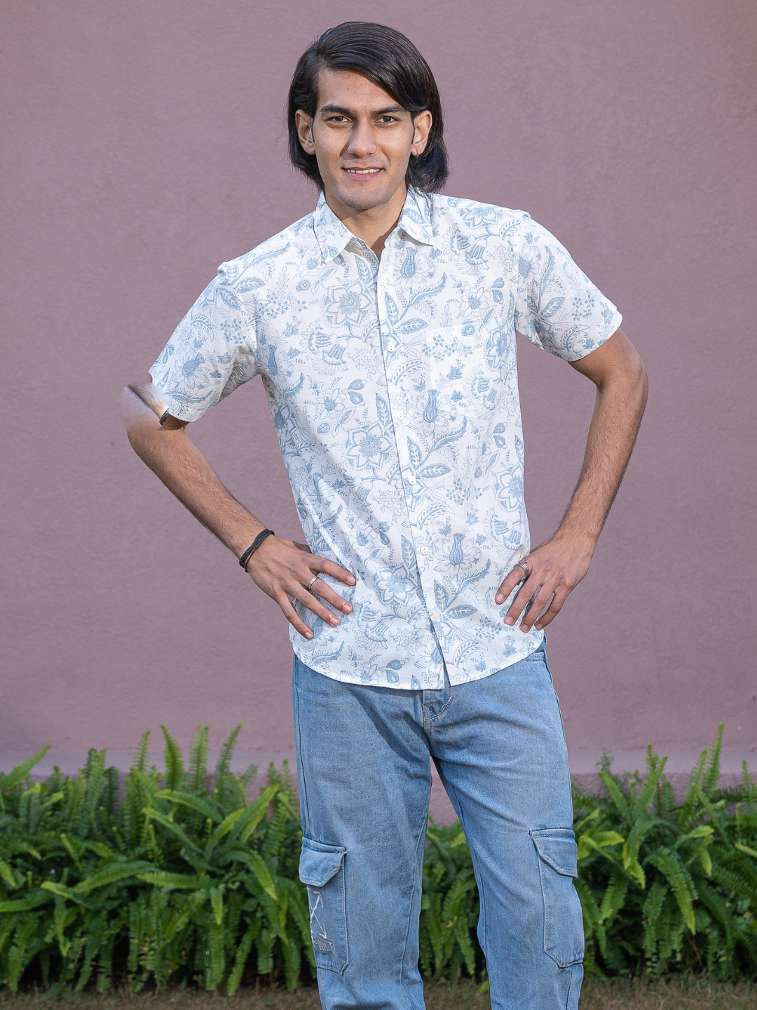 half sleeve Indian Hand Block Print Shirt Jaipur Royal Bloom Shirt 100% Cotton Fabric