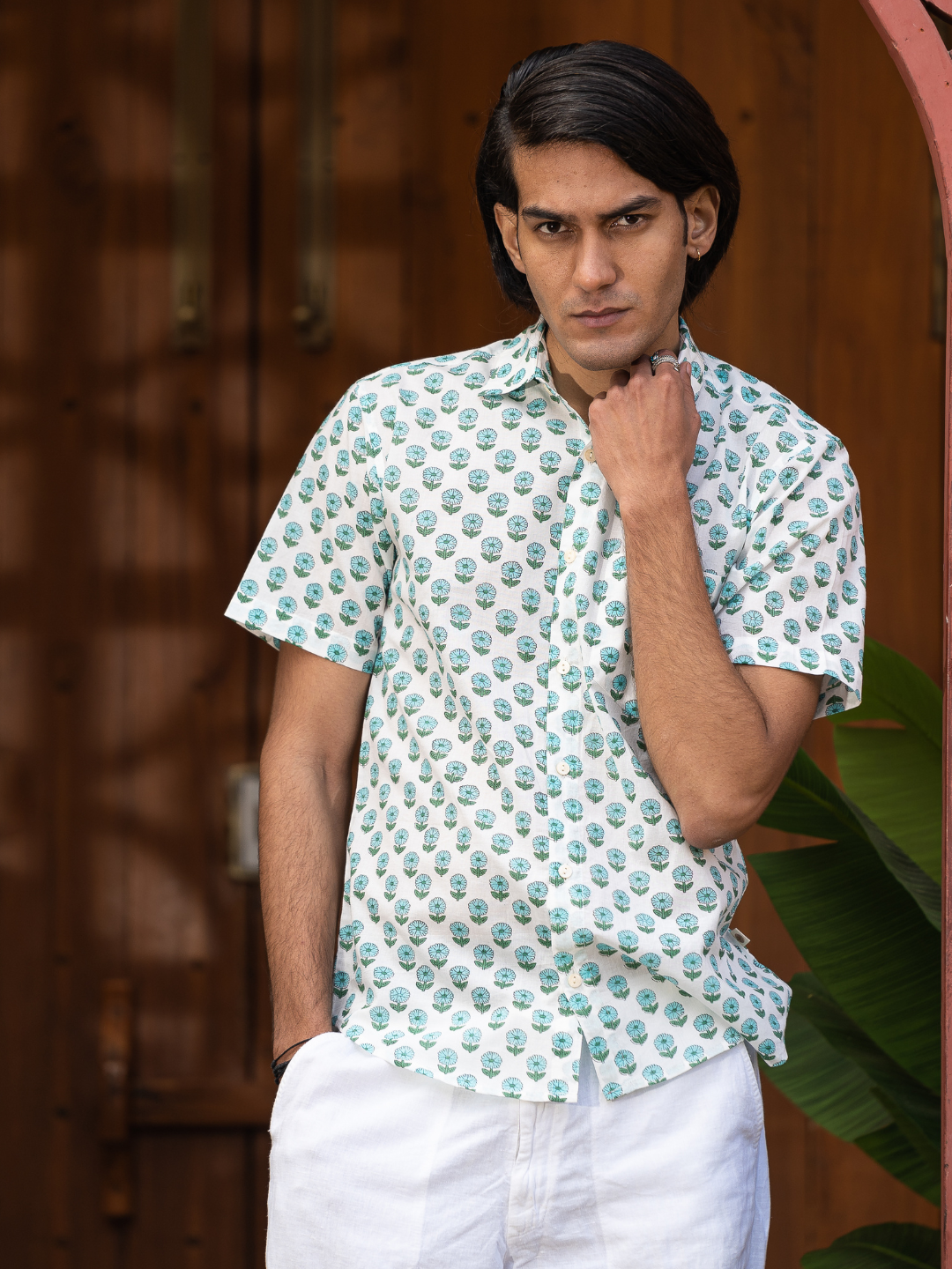 half sleeve Indian Hand Block Print Shirt Jaipur Cool Leaf Charm Shirt 100% Cotton Fabric