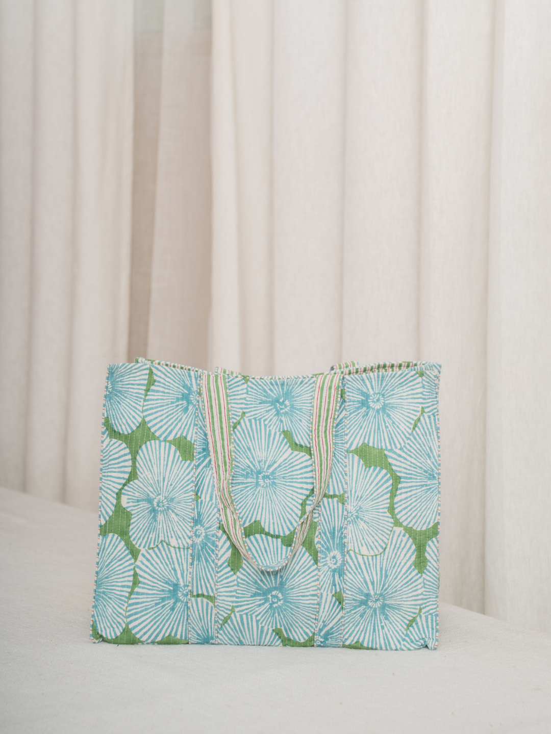 Awdhesh Kumar Ocean Bloom Cotton Hand Block Printed Tote Bag for Women