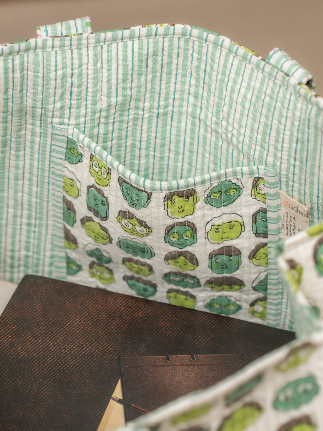 Awdhesh Kumar Beige Blossom Cotton Hand Block Printed Tote Bag for Women