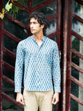 Handmade cotton printed full sleeve Blue Loom Signature Indian handmade shirt