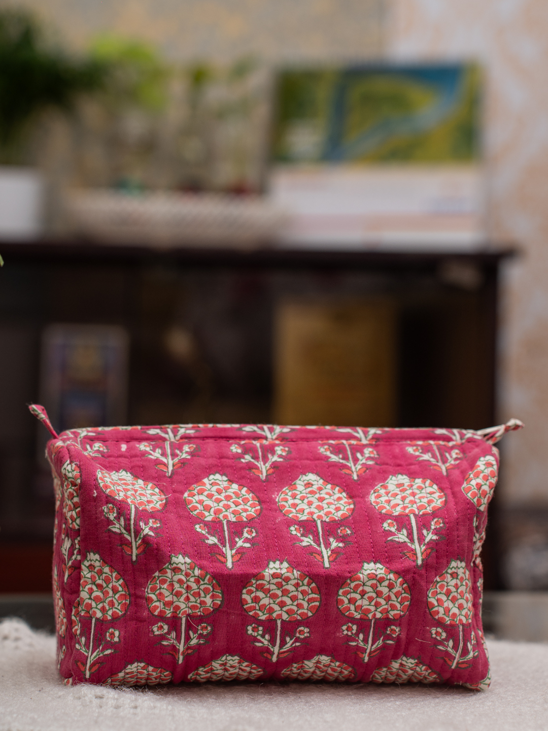 Awdhesh Kumar Vintage Rose Cotton Hand Block Printed Toiletry Bags for Women