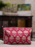 Awdhesh Kumar Vintage Rose Cotton Hand Block Printed Toiletry Bags for Women