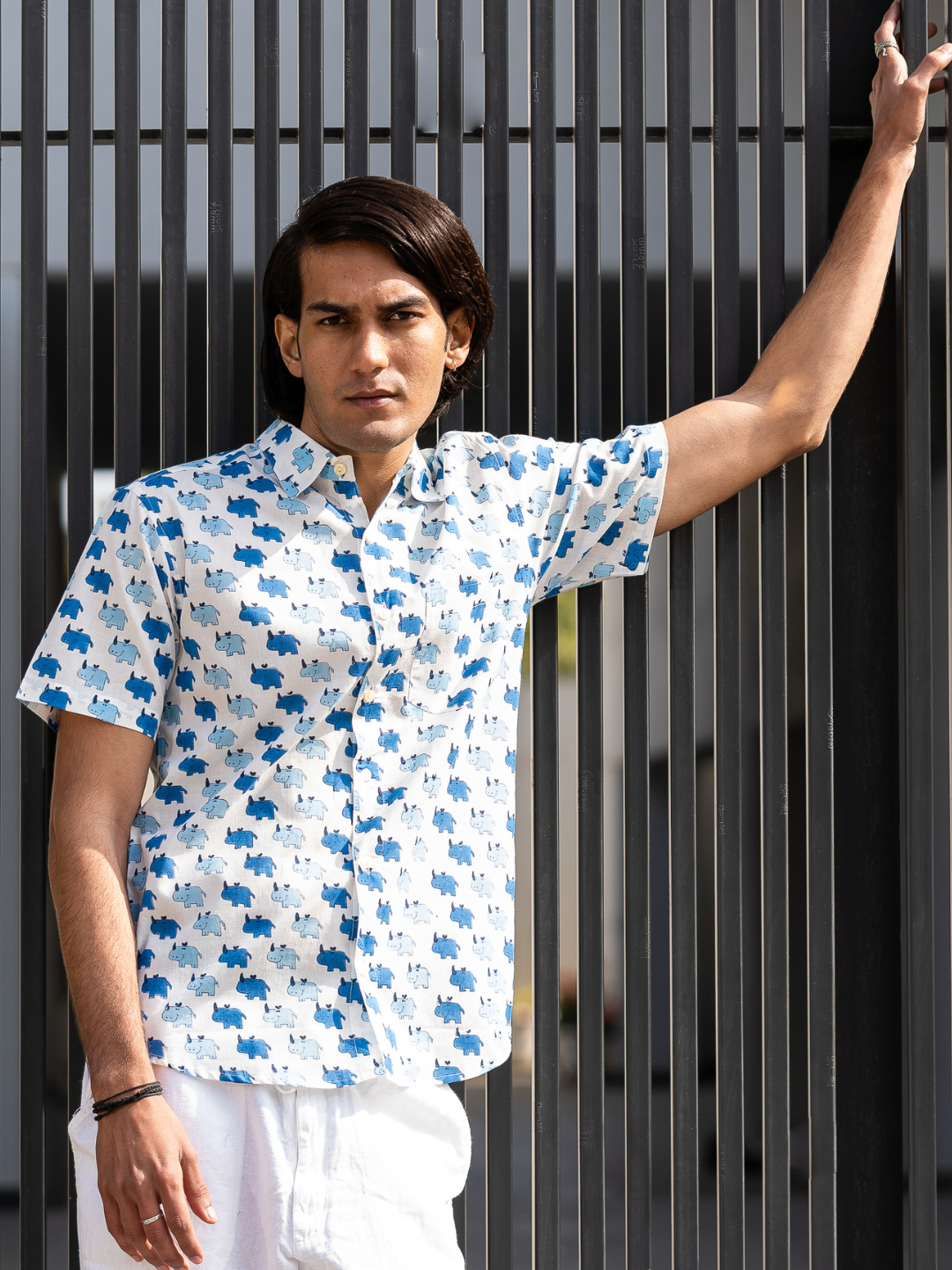 half sleeve Indian Hand Block Print Shirt Jaipur Wildlife Print Shirt 100% Cotton Fabric