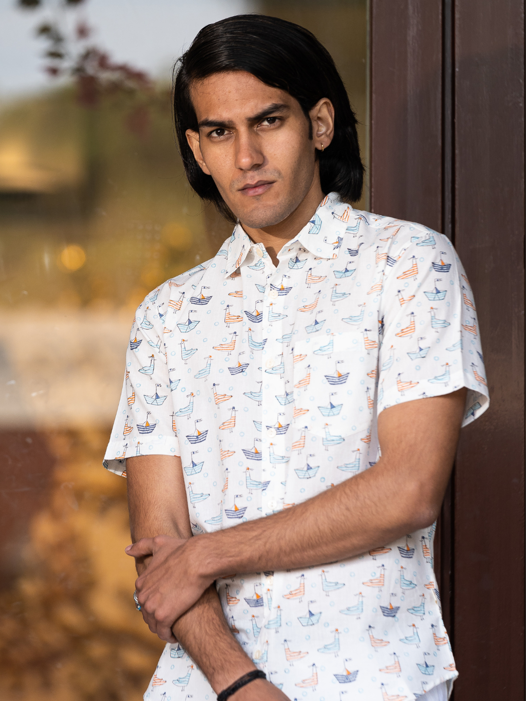 half sleeve Indian Hand Block Print Shirt Jaipur Sea Voyage Print Shirt 100% Cotton Fabric