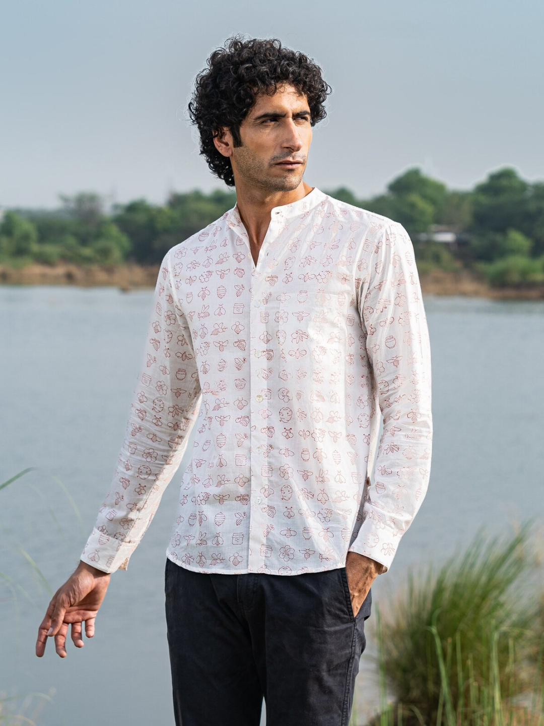 Full Sleeve Indian Hand Block Print Shirt Heritage Ivory Bloom Shirt 100% Cotton Fabric