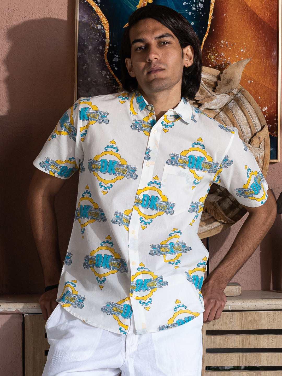 half sleeve Indian Hand Block Print Shirt Jaipur Street Style Retro Shirt 100% Cotton Fabric