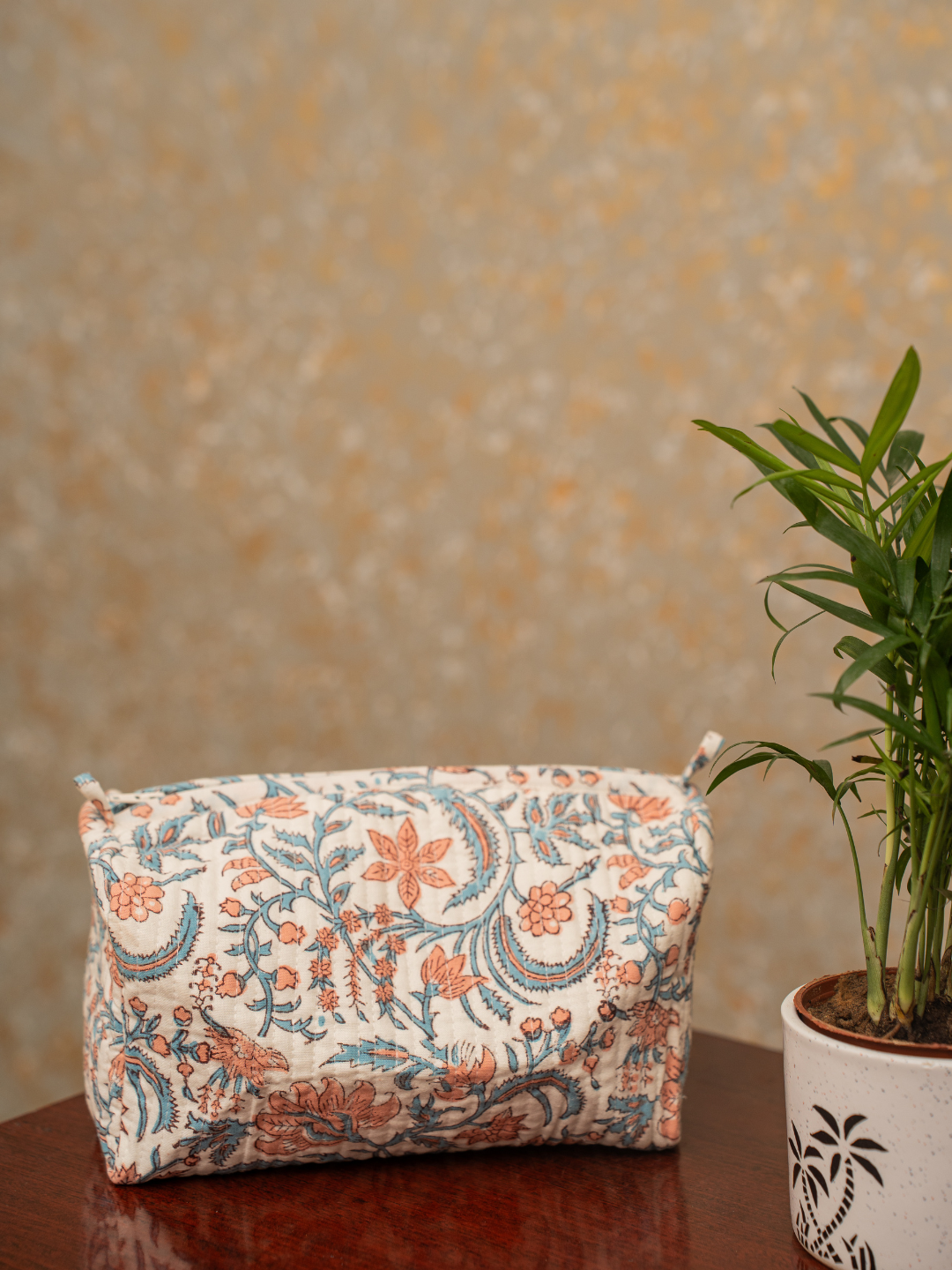 Awdhesh Kumar Pastel Petal Organizer Cotton Hand Block Printed Toiletry Bags for Women