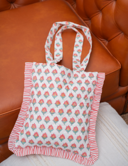 Geometric Floral Print Ruffle Tote Bag