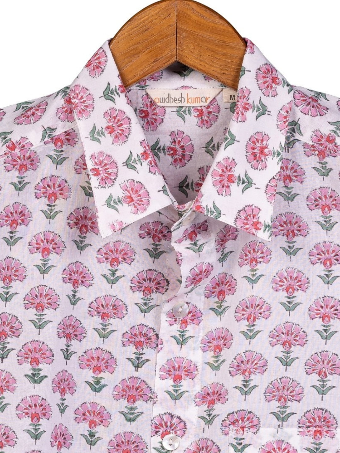 Short Sleeve Indian Pink Blossom Tree Print  Shirt Pink Buti Big Design Shirt 100% Cotton Fabric