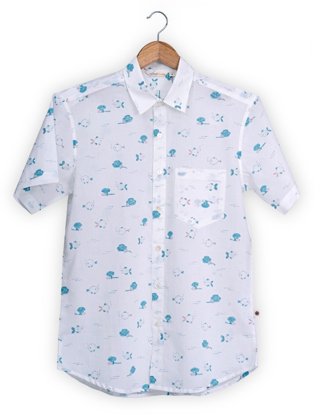 Short Sleeve Indian Aqua Adventure Illustration shirt 100% Cotton Fabric
